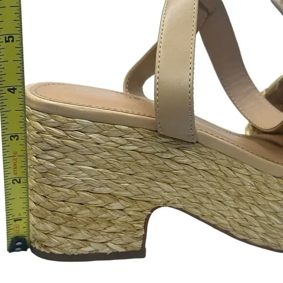 Marc Fisher Platform Sandal 10 Espadrille Neutral Summer Chic Raffia Beige Steel - Picture 11 of 13